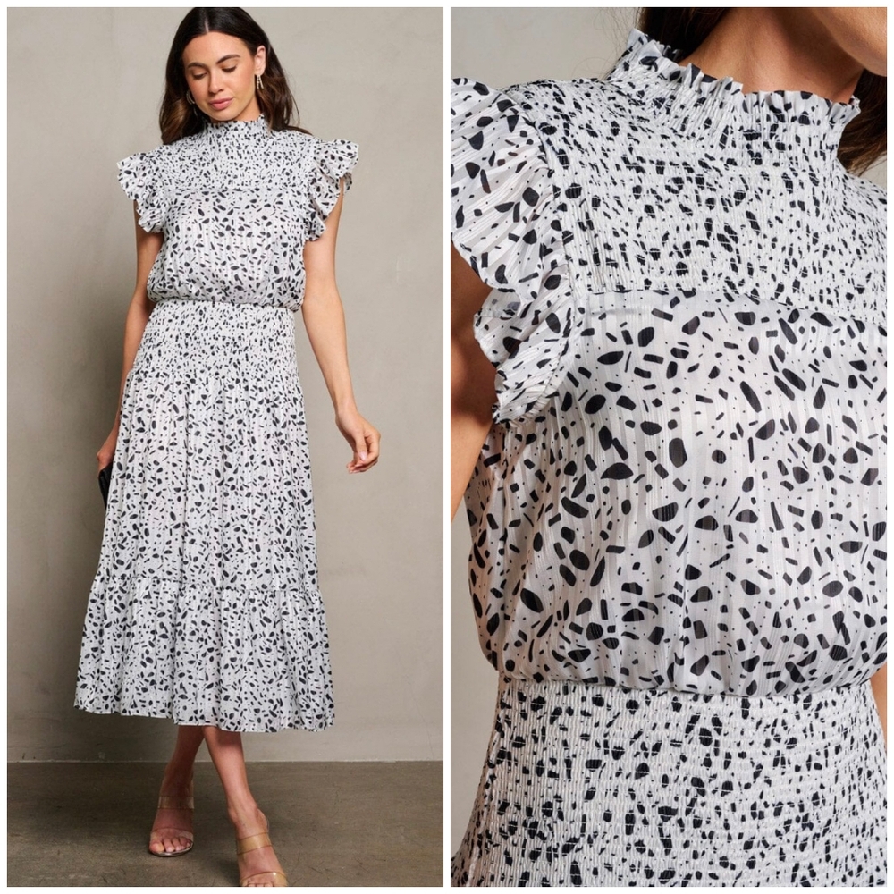 LAST ONE❗️INA Off White / Black Mock Neck Midi Dress - Picture 5 of 5